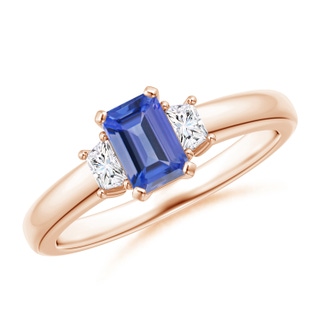 6x4mm AA Tanzanite and Diamond Three Stone Ring in 9K Rose Gold