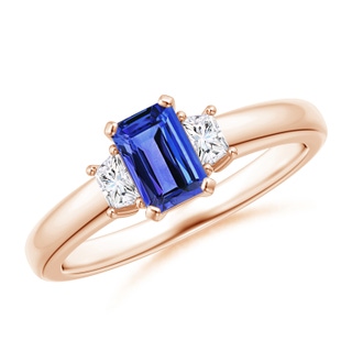 6x4mm AAA Tanzanite and Diamond Three Stone Ring in 10K Rose Gold