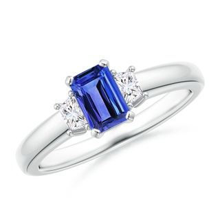 6x4mm AAA Tanzanite and Diamond Three Stone Ring in 9K White Gold