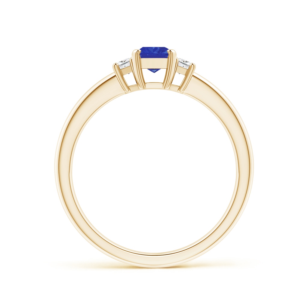 6x4mm AAA Tanzanite and Diamond Three Stone Ring in Yellow Gold - Side 1