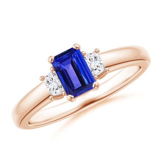 6x4mm AAAA Tanzanite and Diamond Three Stone Ring in 10K Rose Gold