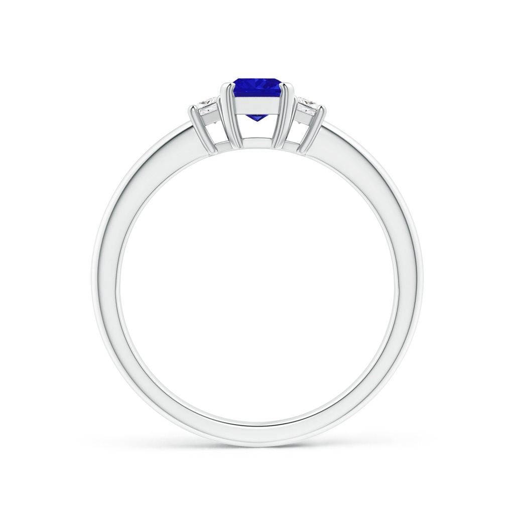 6x4mm AAAA Tanzanite and Diamond Three Stone Ring in P950 Platinum - side 1