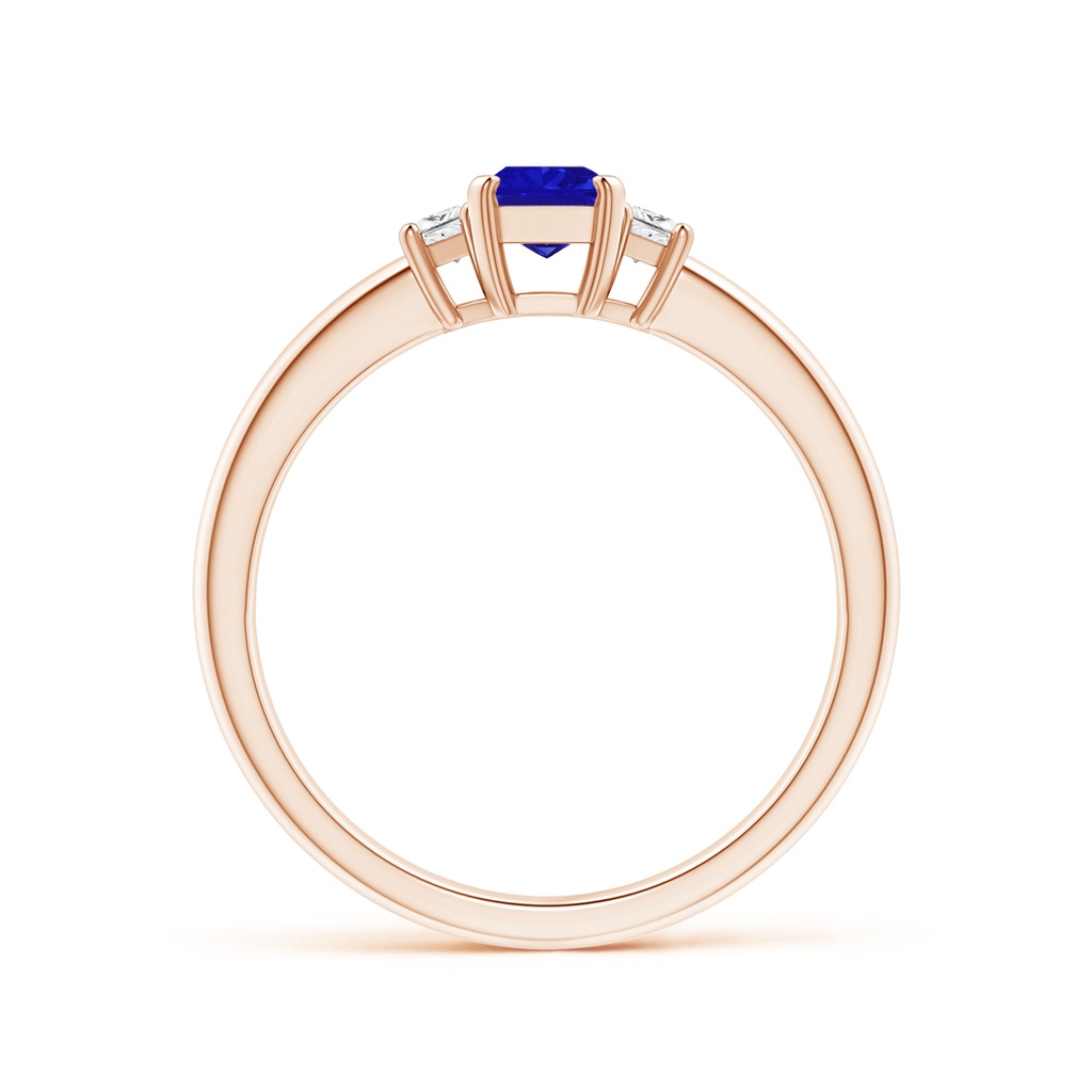 6x4mm AAAA Tanzanite and Diamond Three Stone Ring in Rose Gold - side 1