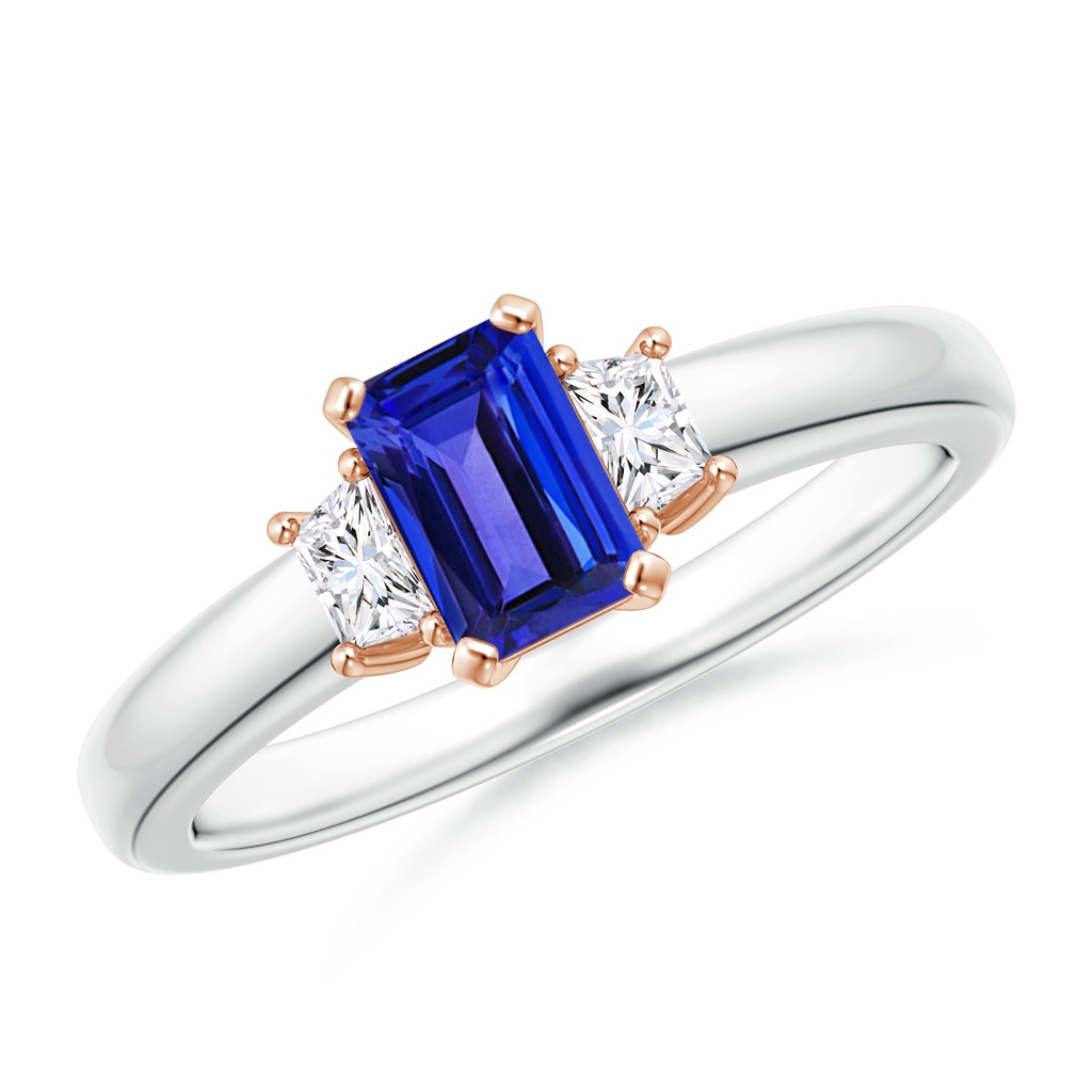6x4mm AAAA Tanzanite and Diamond Three Stone Ring in White Gold Rose Gold