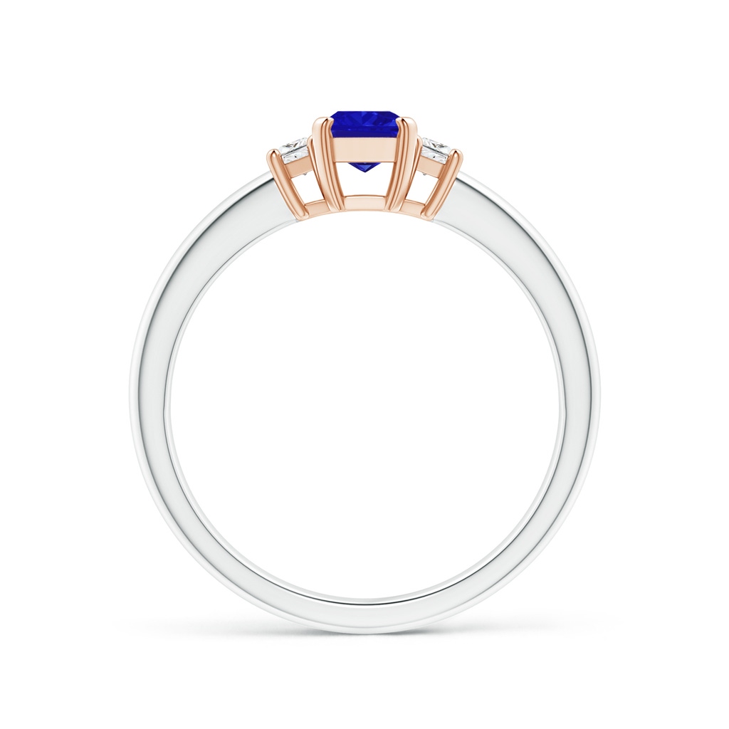 6x4mm AAAA Tanzanite and Diamond Three Stone Ring in White Gold Rose Gold - side 1