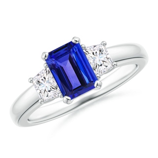 7x5mm AAAA Tanzanite and Diamond Three Stone Ring in P950 Platinum