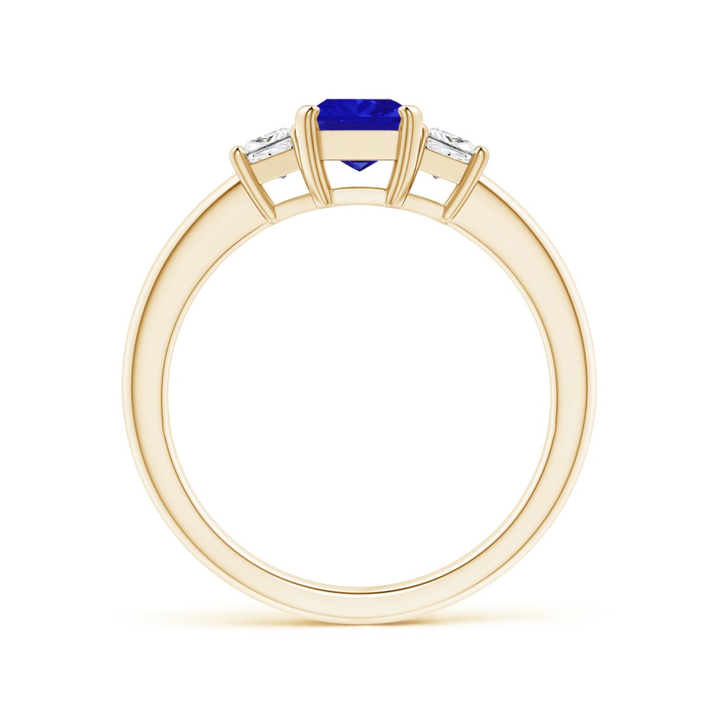 7x5mm AAAA Tanzanite and Diamond Three Stone Ring in Yellow Gold - side 1