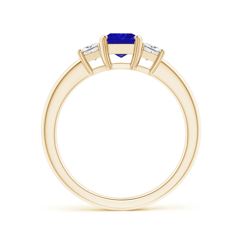 7x5mm AAAA Tanzanite and Diamond Three Stone Ring in Yellow Gold Side 1