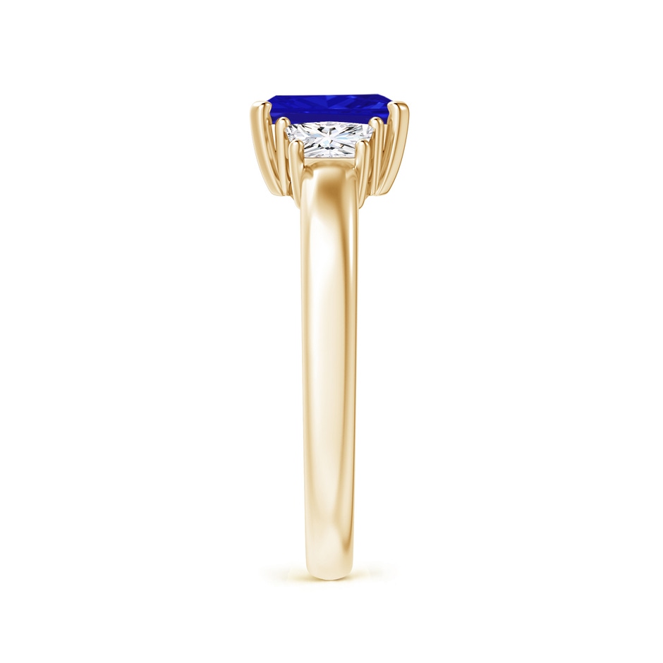 7x5mm AAAA Tanzanite and Diamond Three Stone Ring in Yellow Gold Side 2