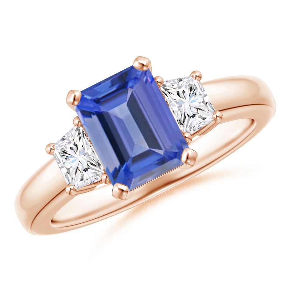 8x6mm AA Tanzanite and Diamond Three Stone Ring in Rose Gold 