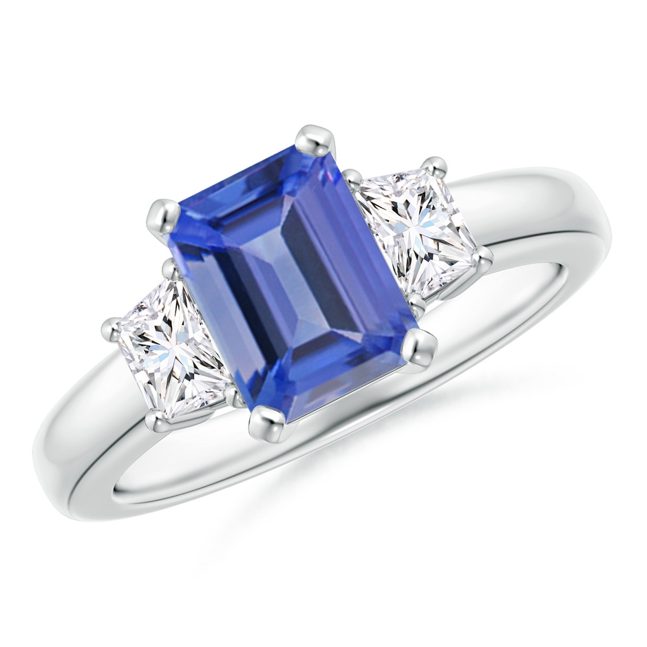 8x6mm AA Tanzanite and Diamond Three Stone Ring in White Gold 
