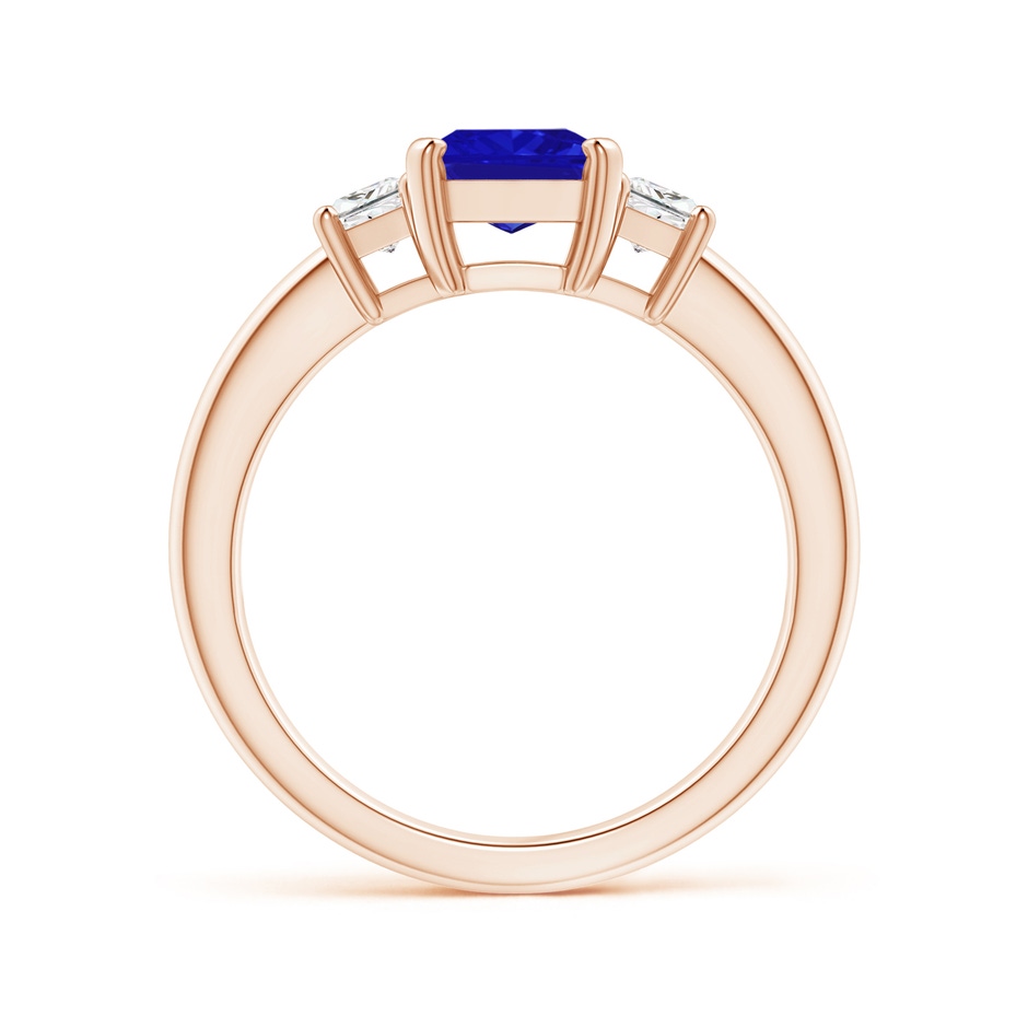 8x6mm AAAA Tanzanite and Diamond Three Stone Ring in Rose Gold Side 1