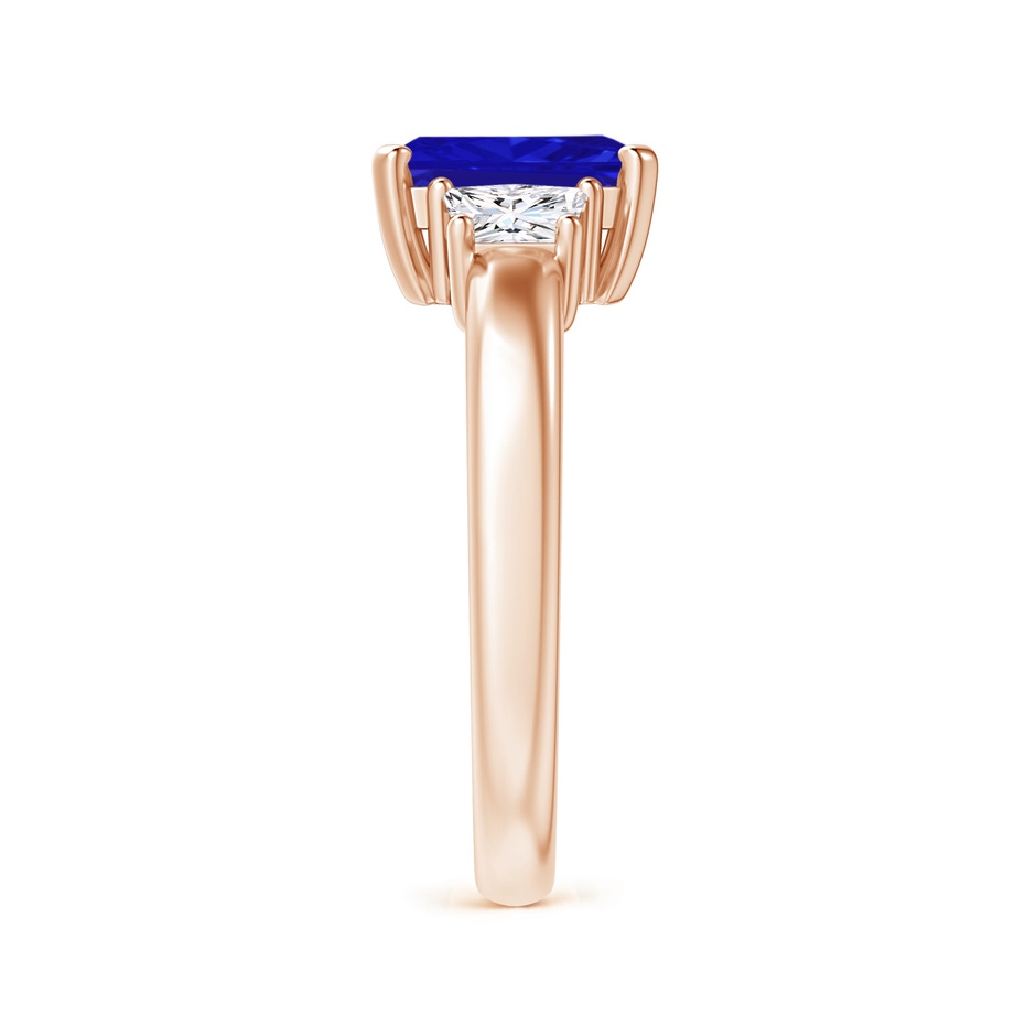 8x6mm AAAA Tanzanite and Diamond Three Stone Ring in Rose Gold Side 2