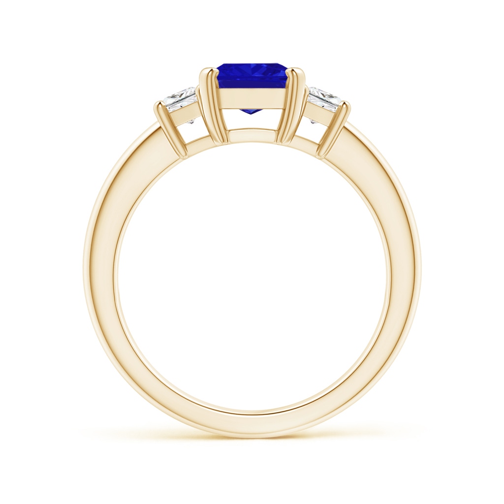 8x6mm AAAA Tanzanite and Diamond Three Stone Ring in Yellow Gold - side 1