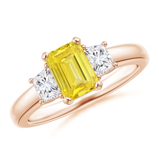 7x5mm AAAA Fancy Intense Yellow and White Diamond Three Stone Ring in 9K Rose Gold