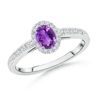 5x3mm AAA Classic Oval Amethyst Halo Ring with Diamond Accents in White Gold