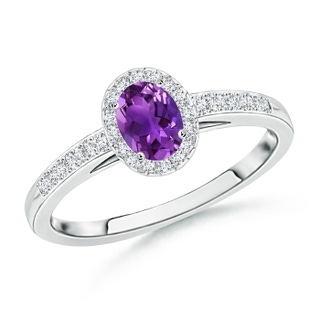 5x3mm AAAA Classic Oval Amethyst Halo Ring with Diamond Accents in White Gold