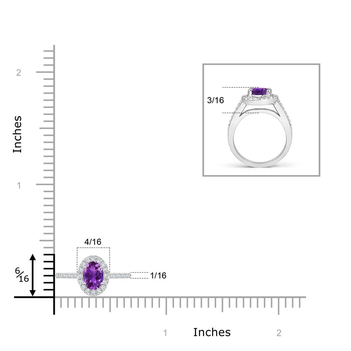 5x3mm AAAA Classic Oval Amethyst Halo Ring with Diamond Accents in White Gold ruler