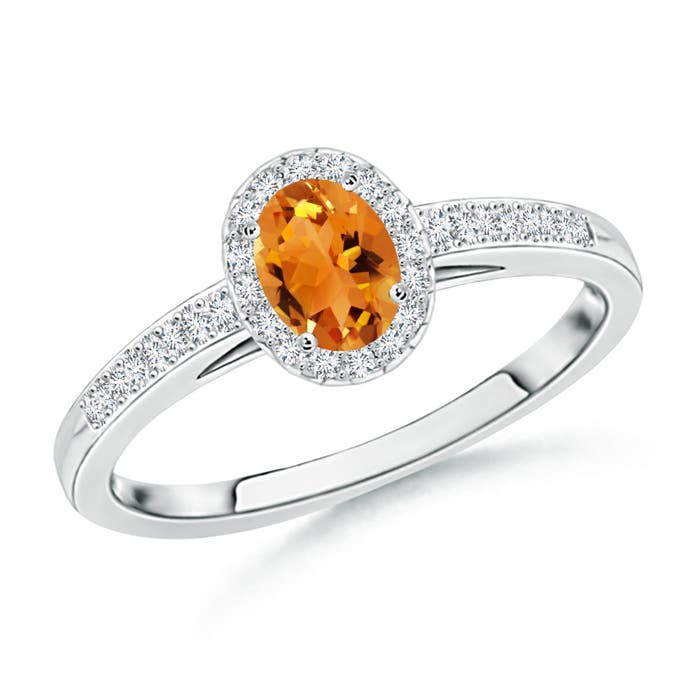 5x3mm AAA Classic Oval Citrine Halo Ring with Diamond Accents in P950 Platinum