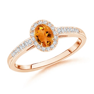 5x3mm AAA Classic Oval Citrine Halo Ring with Diamond Accents in Rose Gold