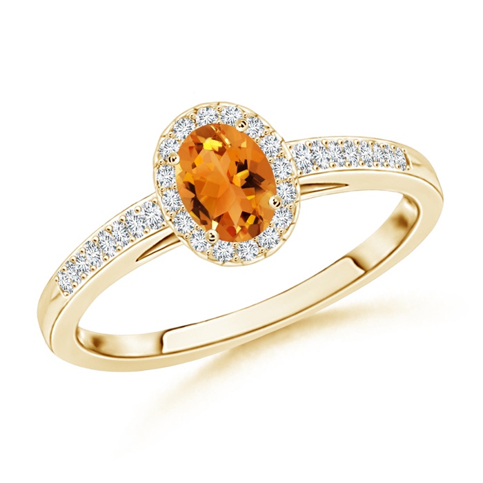 5x3mm AAA Classic Oval Citrine Halo Ring with Diamond Accents in Yellow Gold 