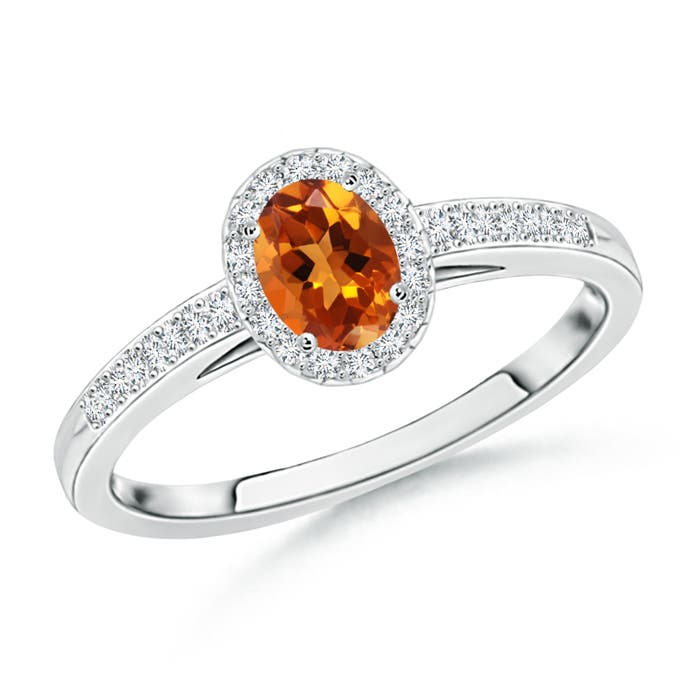 5x3mm AAAA Classic Oval Citrine Halo Ring with Diamond Accents in P950 Platinum