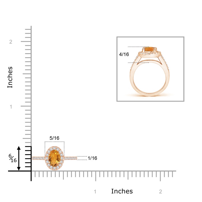 6x4mm AA Classic Oval Citrine Halo Ring with Diamond Accents in Rose Gold product image