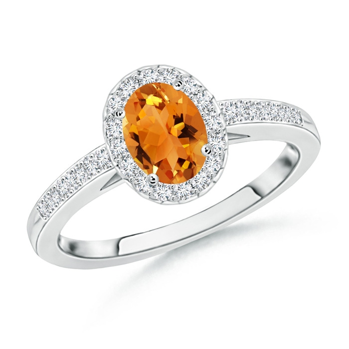 6x4mm AAA Classic Oval Citrine Halo Ring with Diamond Accents in P950 Platinum 