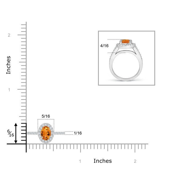 6x4mm AAA Classic Oval Citrine Halo Ring with Diamond Accents in White Gold Product Image