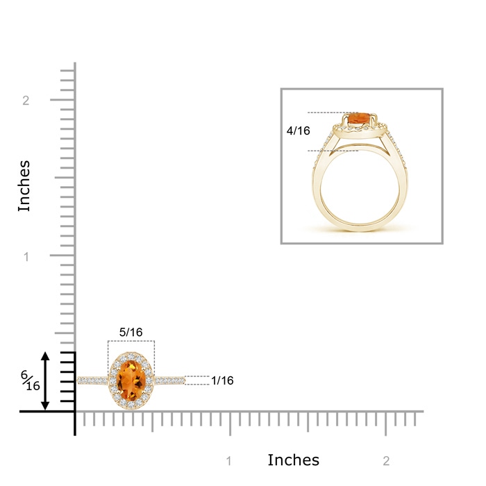6x4mm AAA Classic Oval Citrine Halo Ring with Diamond Accents in Yellow Gold product image