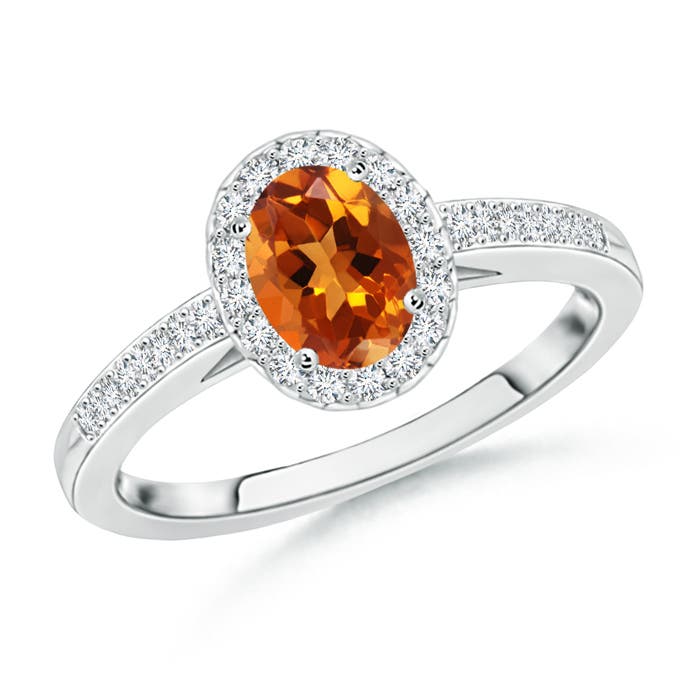 6x4mm AAAA Classic Oval Citrine Halo Ring with Diamond Accents in P950 Platinum