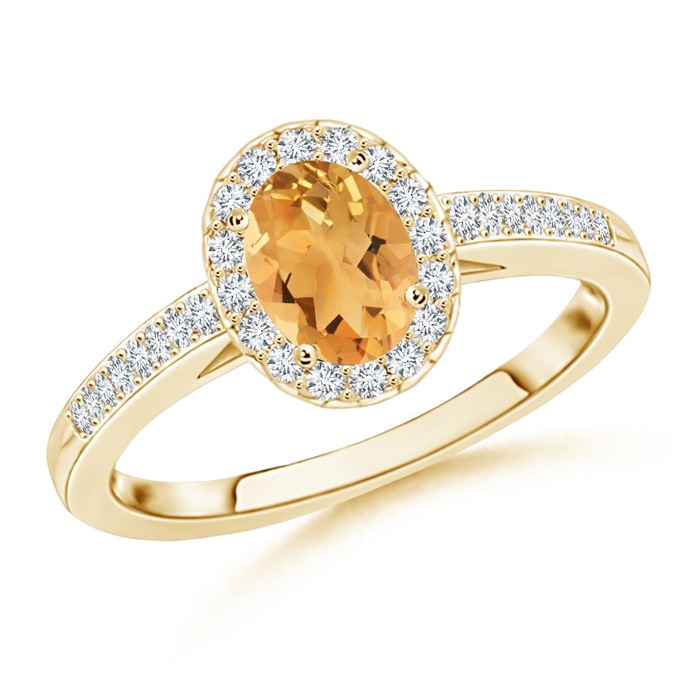 7x5mm A Classic Oval Citrine Halo Ring with Diamond Accents in Yellow Gold 