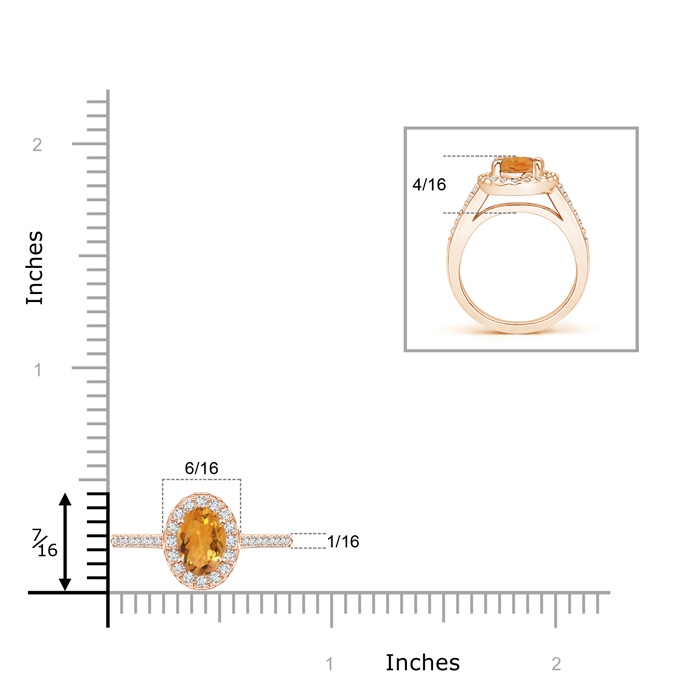 7x5mm AA Classic Oval Citrine Halo Ring with Diamond Accents in Rose Gold product image