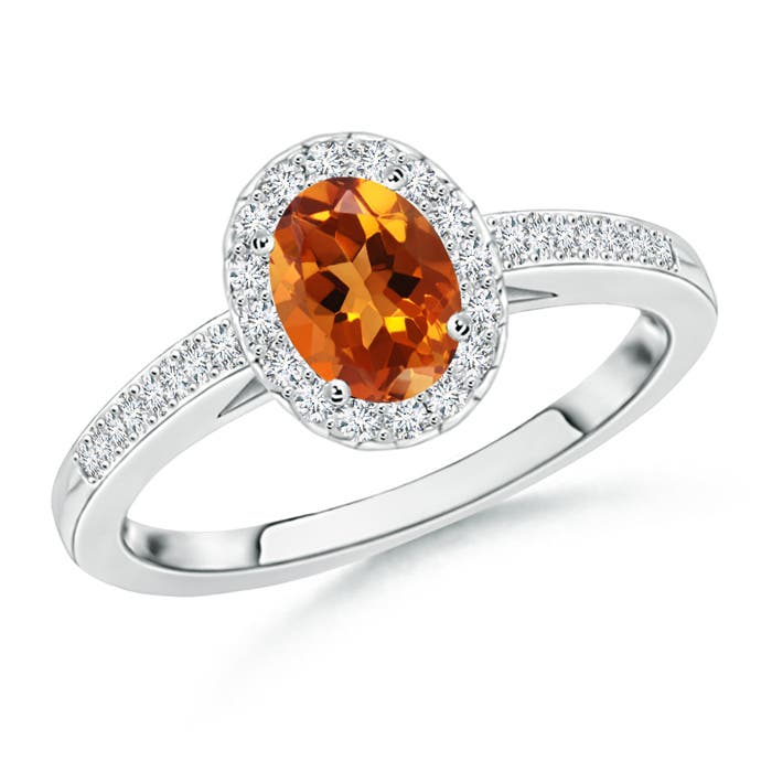 7x5mm AAAA Classic Oval Citrine Halo Ring with Diamond Accents in P950 Platinum