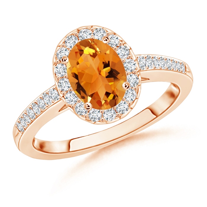 8x6mm AAA Classic Oval Citrine Halo Ring with Diamond Accents in Rose Gold 