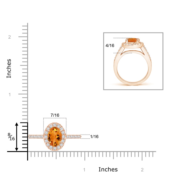 8x6mm AAA Classic Oval Citrine Halo Ring with Diamond Accents in Rose Gold product image
