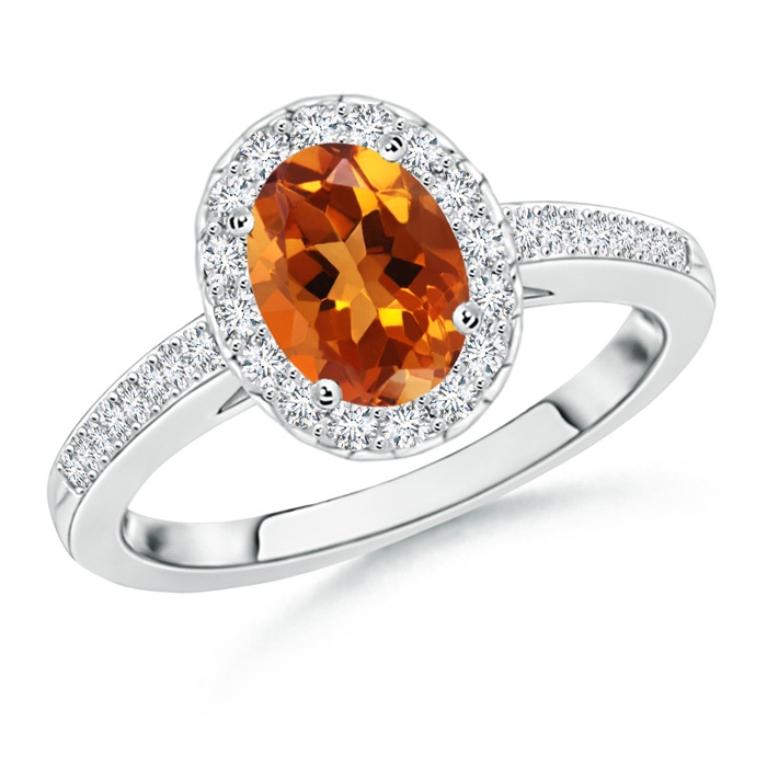 8x6mm AAAA Classic Oval Citrine Halo Ring with Diamond Accents in P950 Platinum 