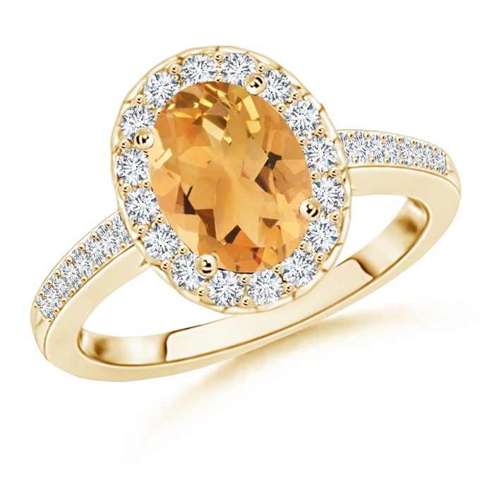 9x7mm A Classic Oval Citrine Halo Ring with Diamond Accents in Yellow Gold 