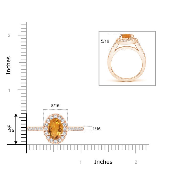 9x7mm AA Classic Oval Citrine Halo Ring with Diamond Accents in Rose Gold product image