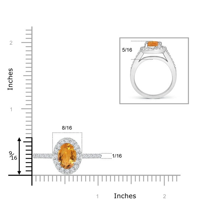 9x7mm AA Classic Oval Citrine Halo Ring with Diamond Accents in White Gold product image