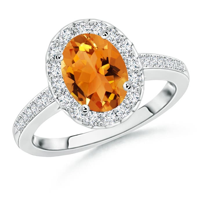 9x7mm AAA Classic Oval Citrine Halo Ring with Diamond Accents in White Gold