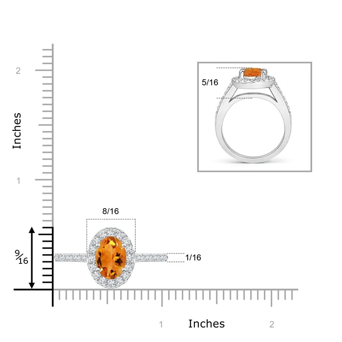 9x7mm AAA Classic Oval Citrine Halo Ring with Diamond Accents in White Gold product image