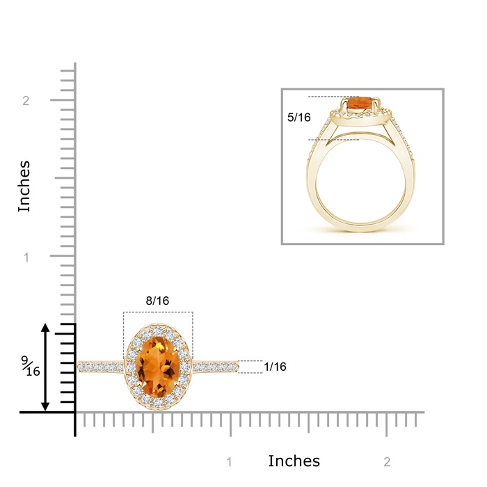 9x7mm AAA Classic Oval Citrine Halo Ring with Diamond Accents in Yellow Gold product image