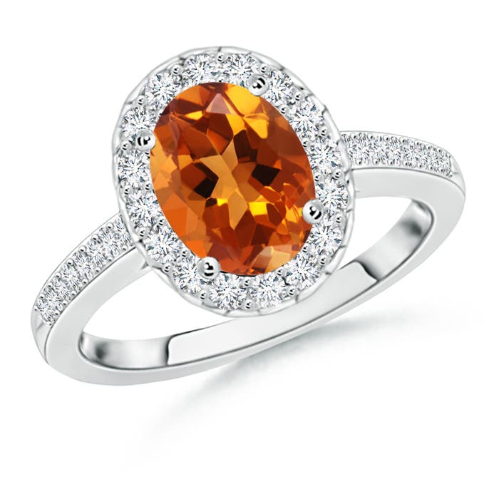 9x7mm AAAA Classic Oval Citrine Halo Ring with Diamond Accents in P950 Platinum