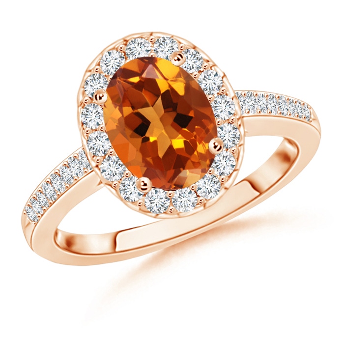 9x7mm AAAA Classic Oval Citrine Halo Ring with Diamond Accents in Rose Gold 