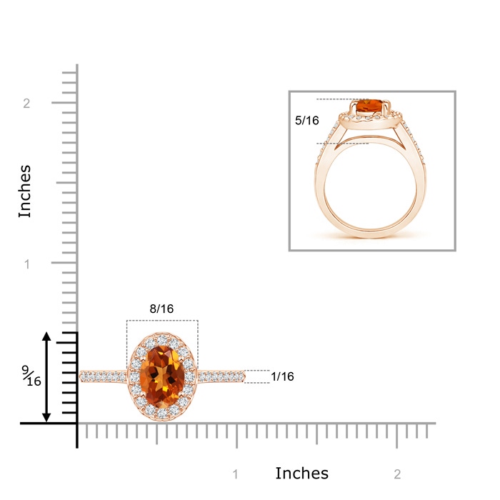 9x7mm AAAA Classic Oval Citrine Halo Ring with Diamond Accents in Rose Gold product image