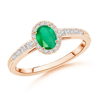 5x3mm A Classic Oval Emerald Halo Ring with Diamond Accents in Rose Gold