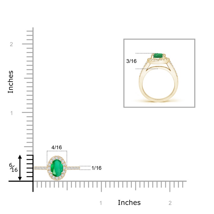 5x3mm A Classic Oval Emerald Halo Ring with Diamond Accents in Yellow Gold ruler