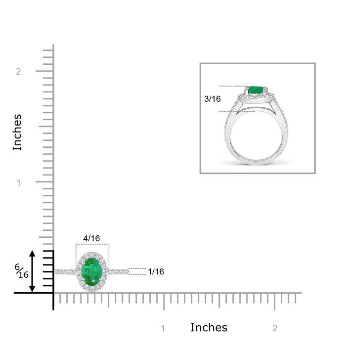 5x3mm AA Classic Oval Emerald Halo Ring with Diamond Accents in P950 Platinum ruler