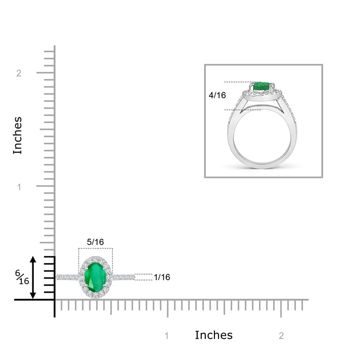 6x4mm A Classic Oval Emerald Halo Ring with Diamond Accents in P950 Platinum ruler